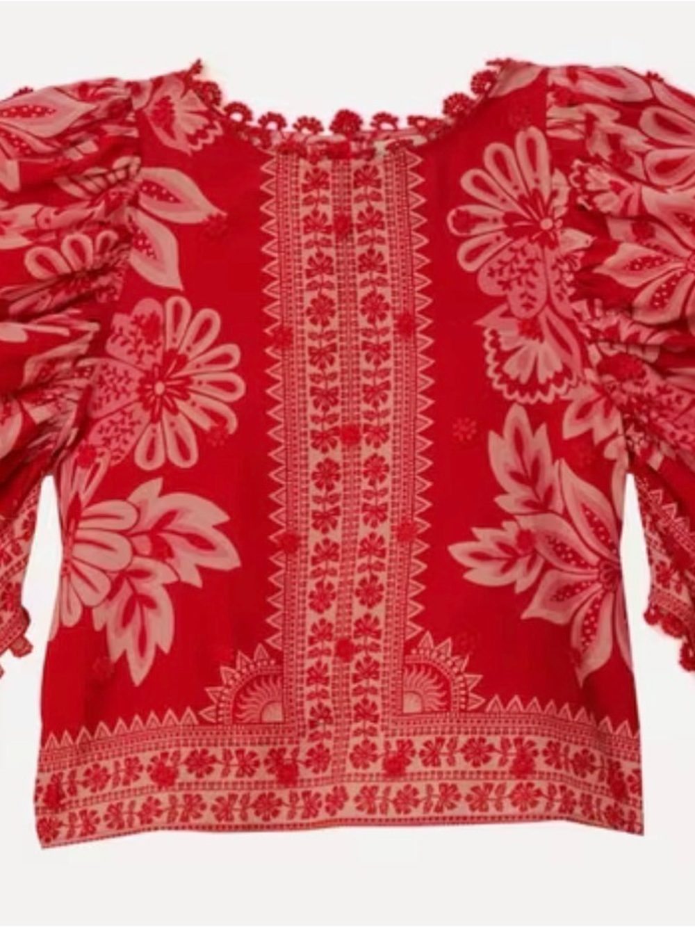 Red Flora Tapestry Embroidered Puff-Sleeve Top NWT - Picture 6 of 11